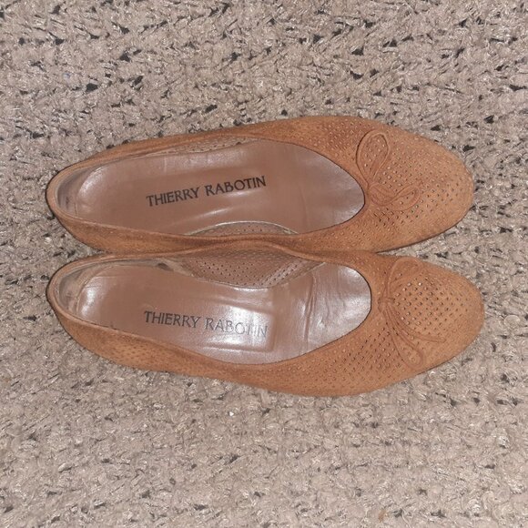 Vintage THIERRY RABOTIN-Perforated Chestnut Suede Ballet Flats-Sz 37.5-Excellent - Picture 6 of 8